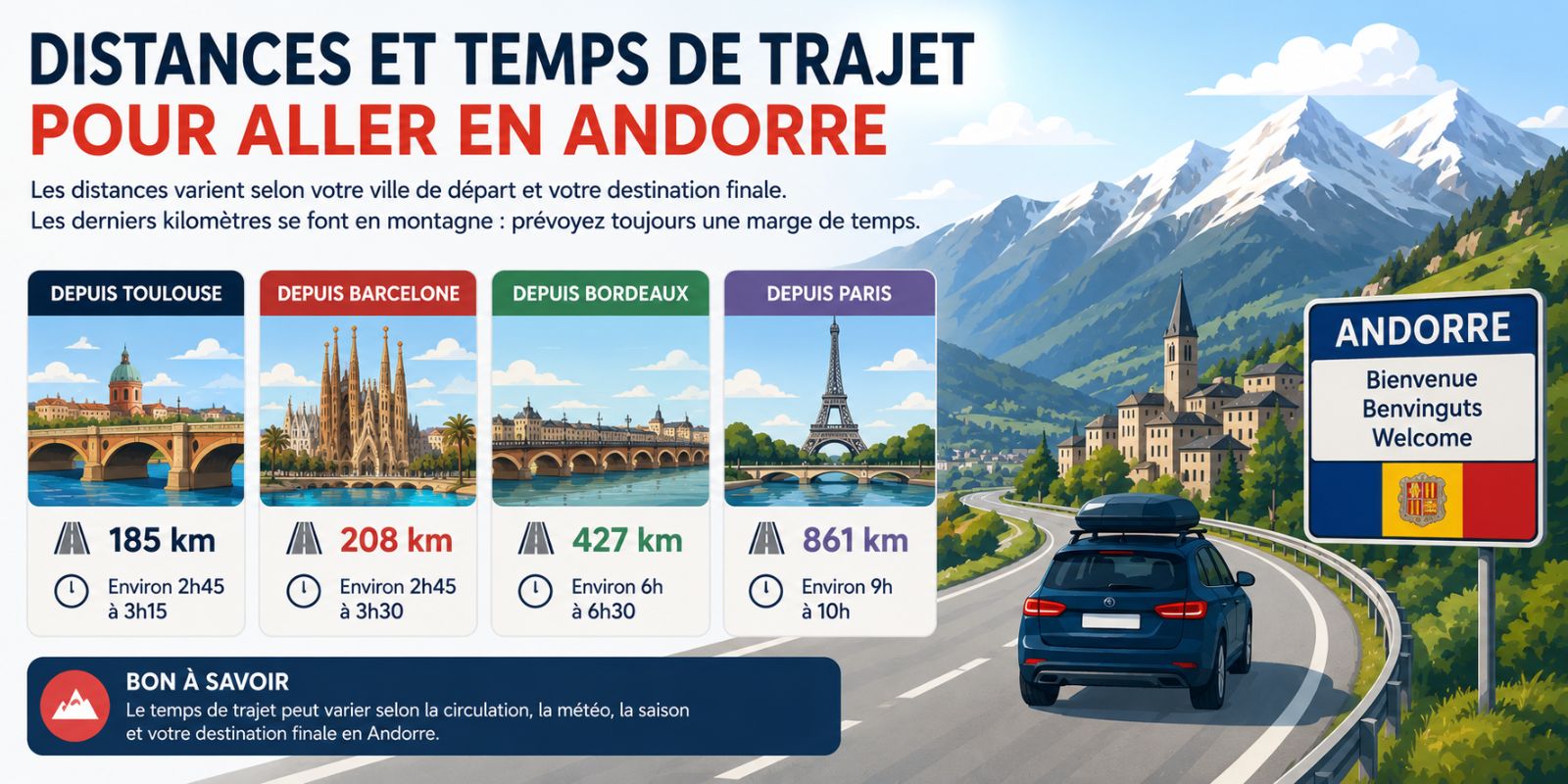 Distances et temps de trajet vers l’Andorre