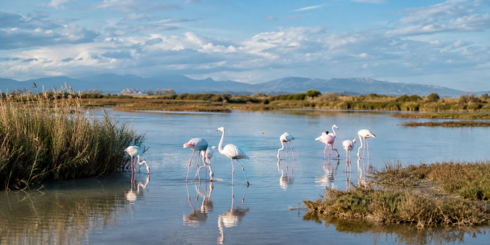 Flamants roses dans les lagunes du Delta de l’Èbre près de Sant Carles de la Ràpita