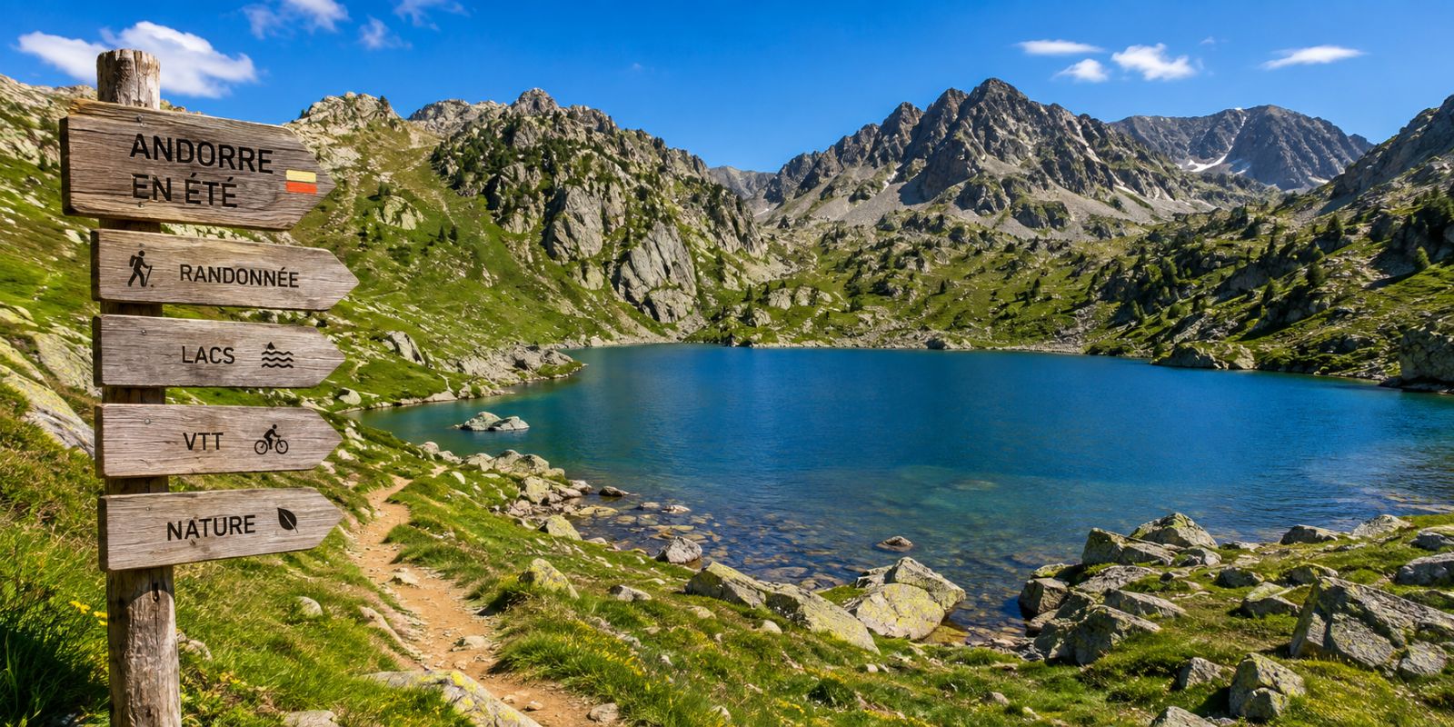 Paysage alpin d’Andorre et sentier d’été